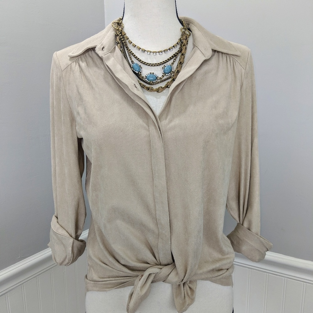 Chico's suede like button down shirt
